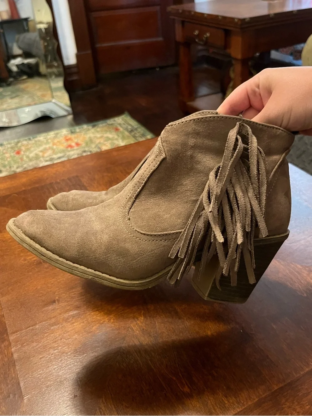 Faded Glory Taupe Suede Fringe Ankle Booties